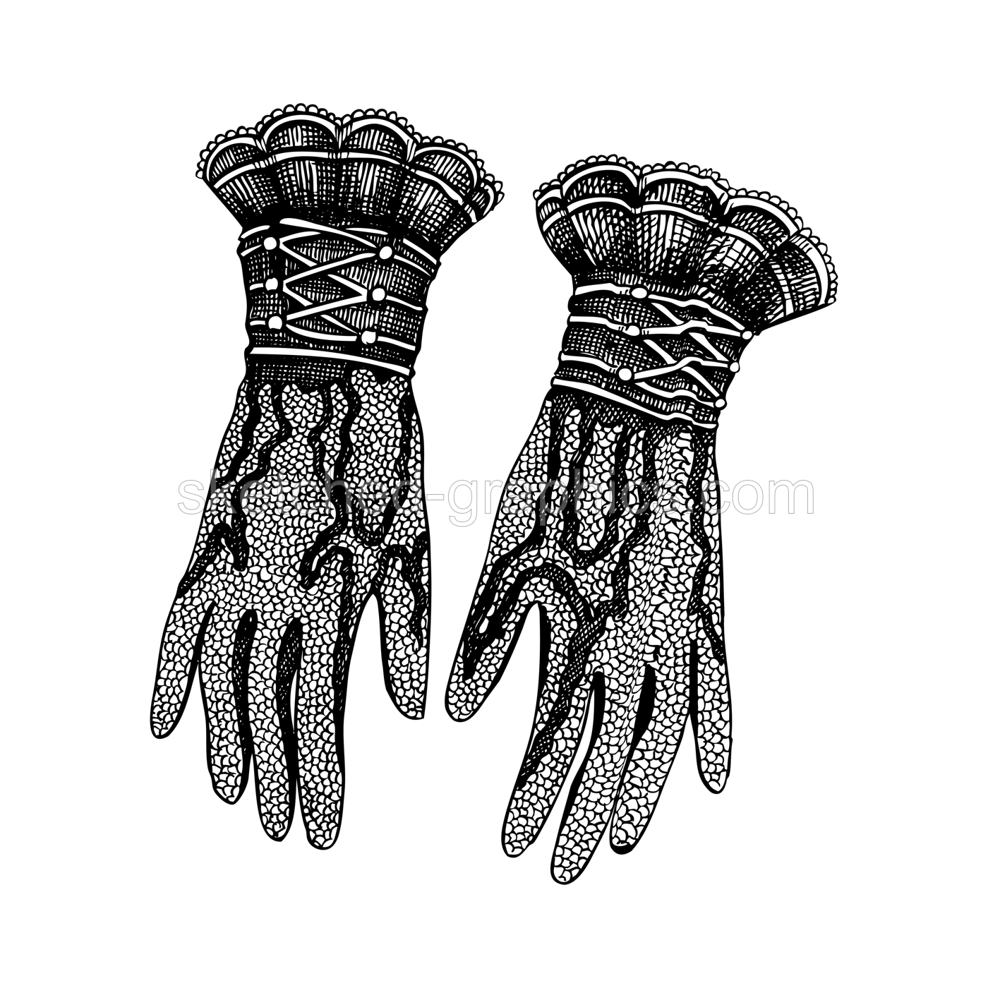 Vintage lace gloves vector sketch. Romantic gothic fashion illustration. Halloween accessories, dark academia clothing. Hand drawn historical costume design. NOT AI generated Illustration